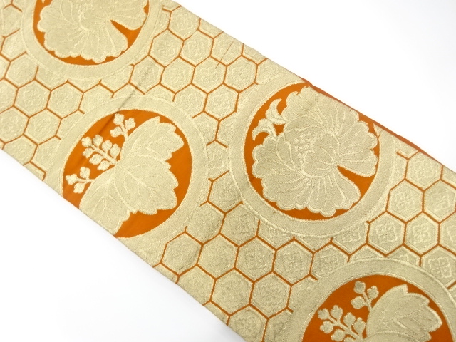 JAPANESE KIMONO / ANTIQUE FUKURO OBI / SILK / WOVEN PEONY